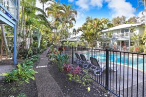 Beautiful garden setting at Coral Beach Noosa Resort